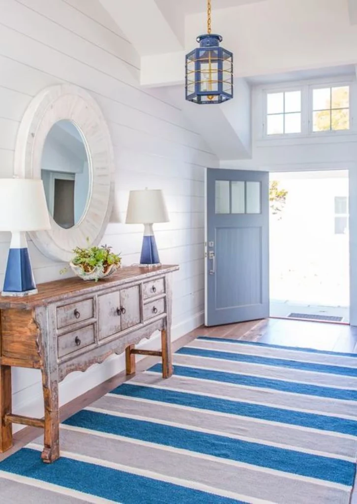hallway color schemes - beachy blue with white with sand