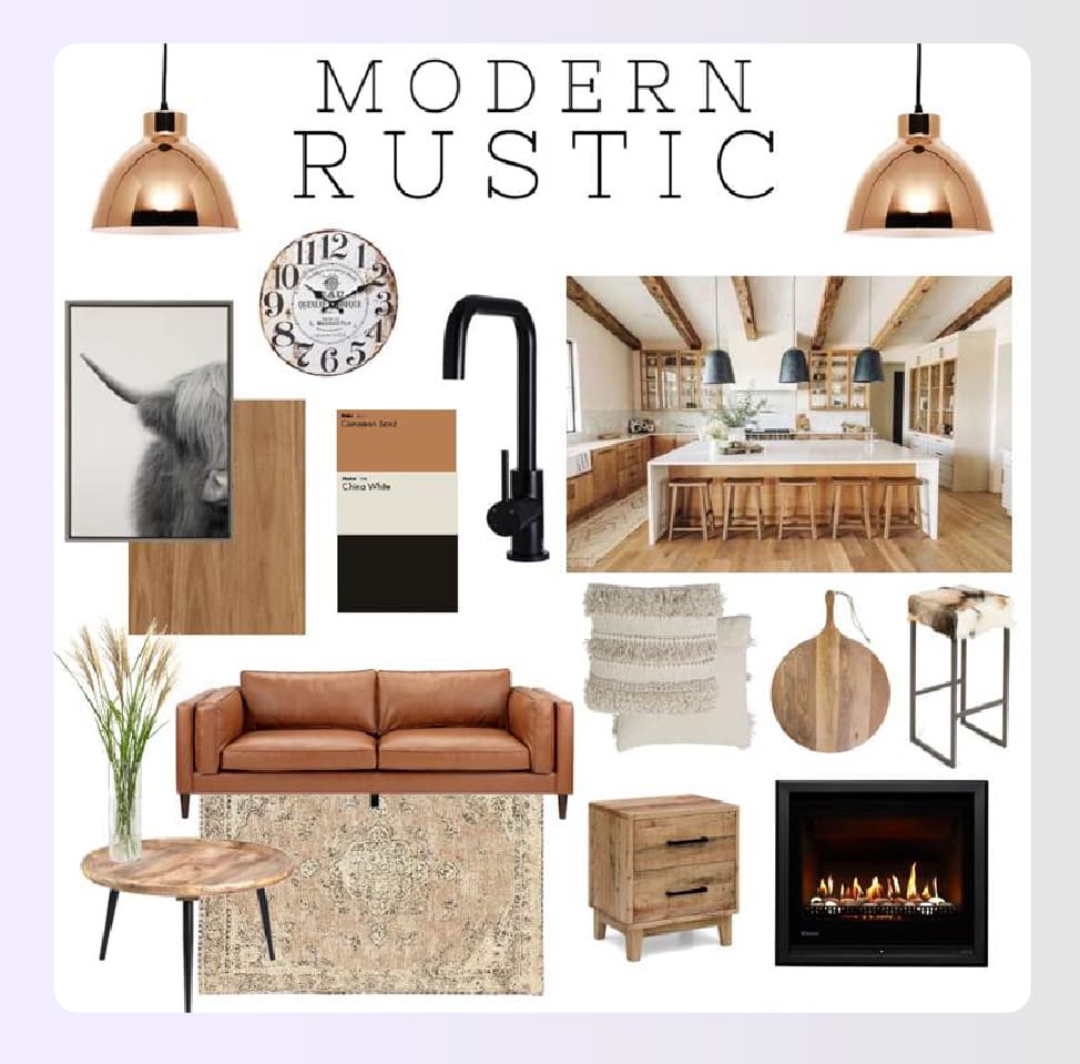 Rustic wooden kitchen interior with modern appliances Rustic wooden kitchen interior with modern appliances