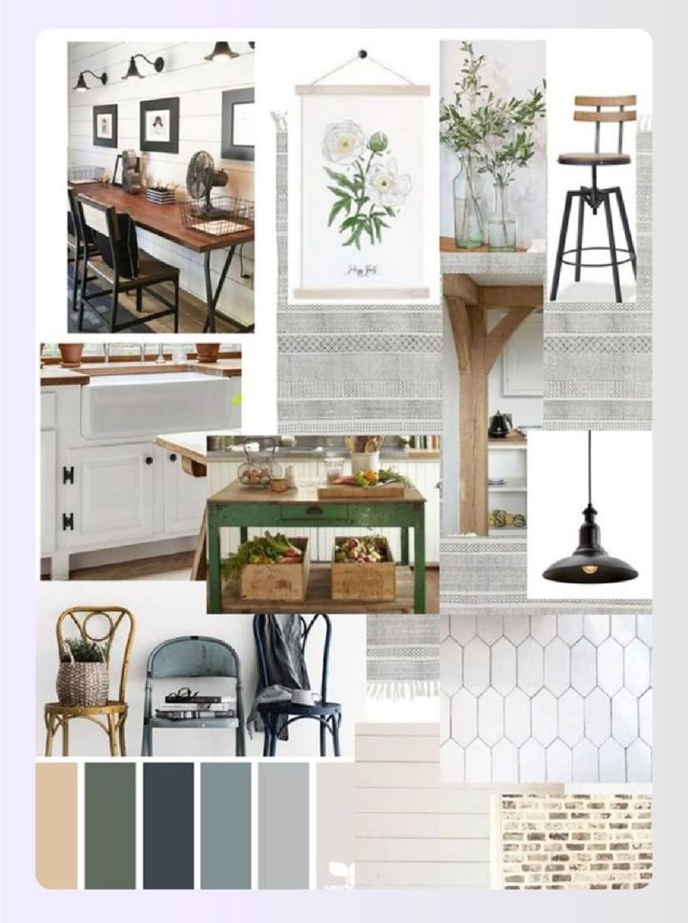 Farmhouse kitchen mood board with wood and plants Farmhouse kitchen mood board with wood and plants