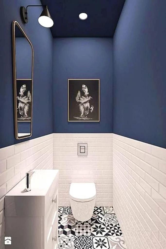 small bathroom color schemes - classy oxford blue and white