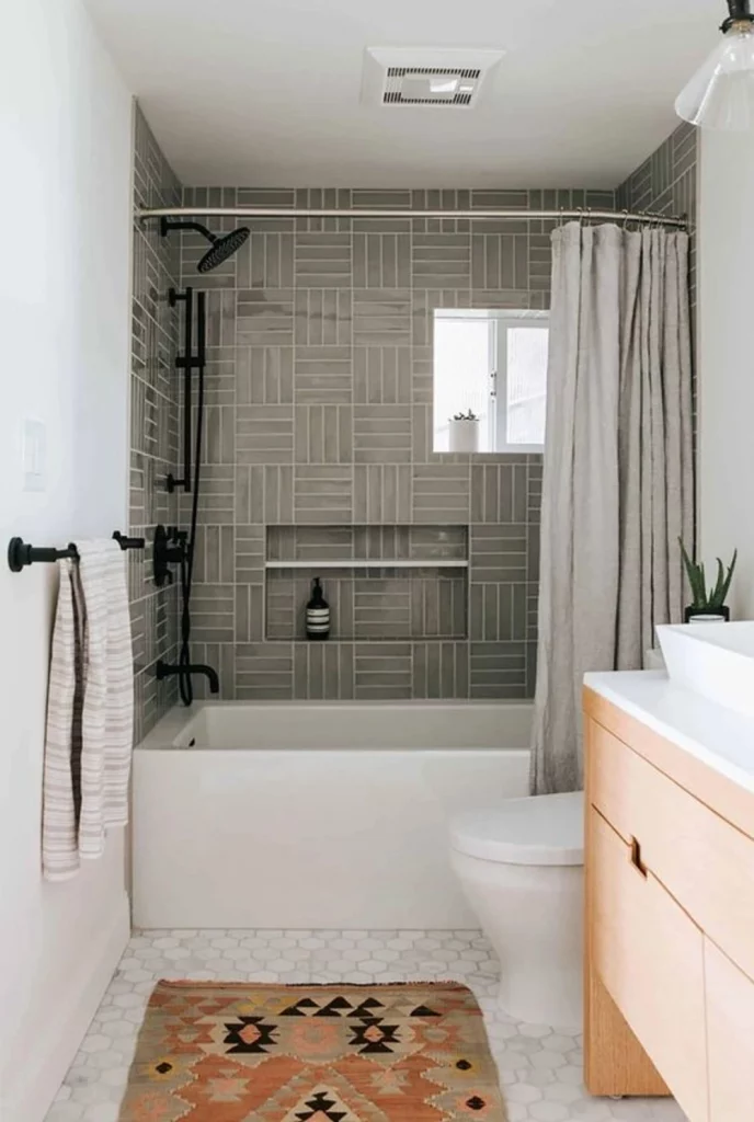 small bathroom color schemes - neutral taupe white and black