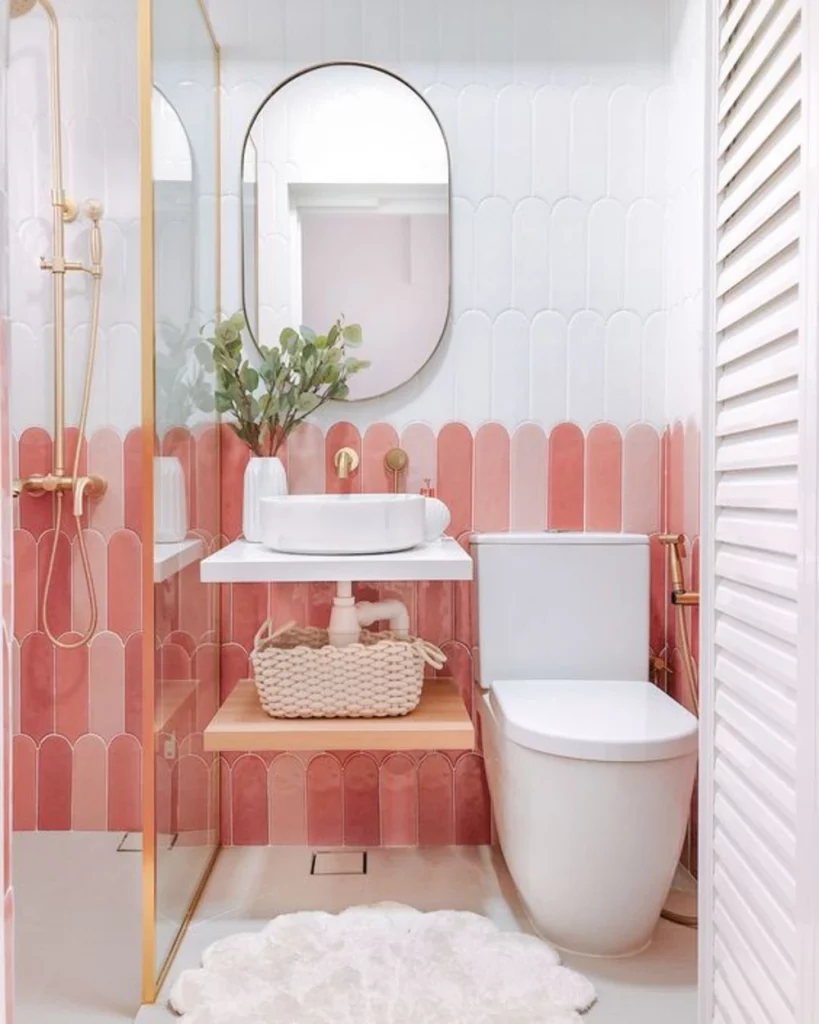 small bathroom color schemes - youthful pinks and white
