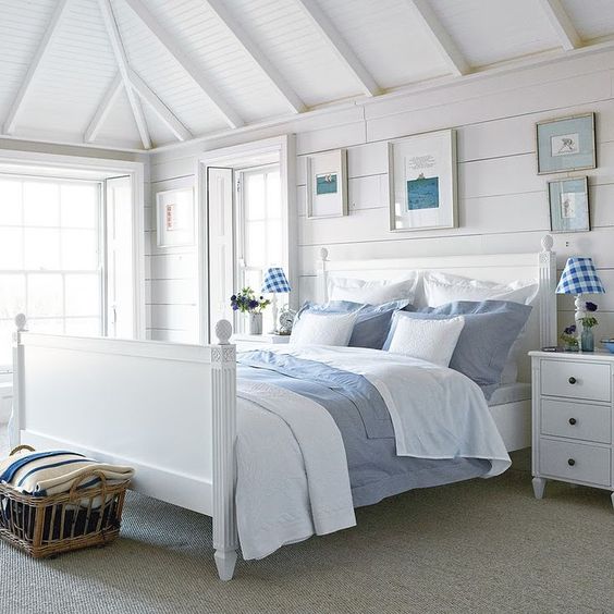 bedroom color schemes - beachy blue white and sand