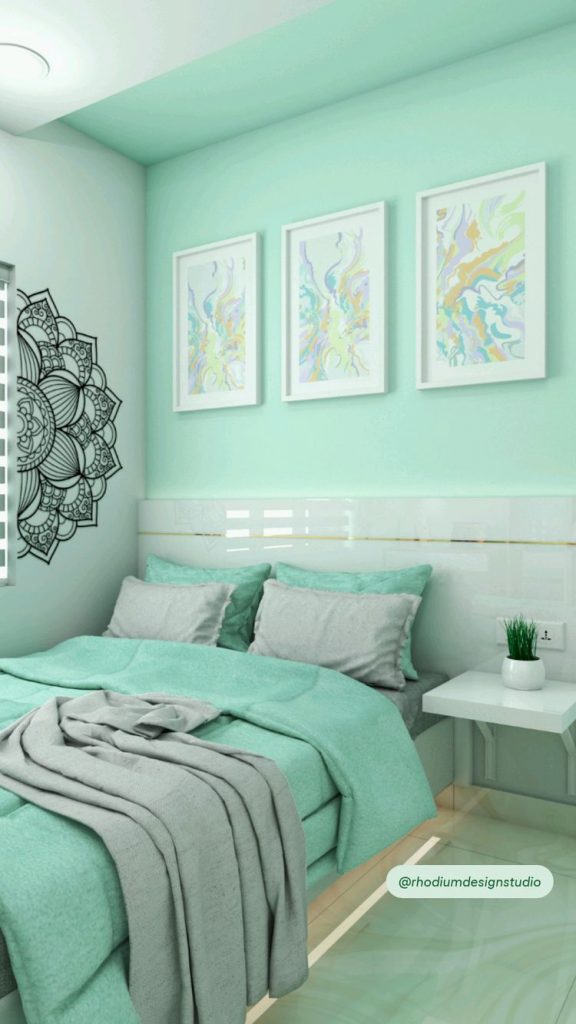 bedroom color schemes - bright blue sage green and pure white