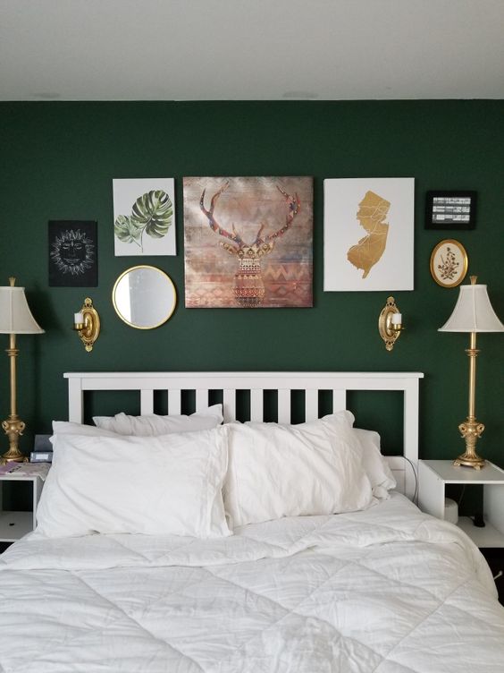 bedroom color schemes - green and gold