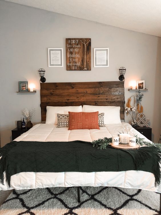 bedroom color schemes - light gray with burnt orange