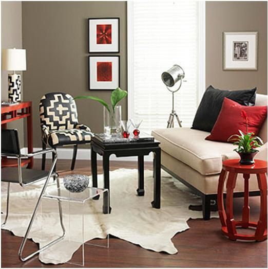 bedroom color schemes - red and taupe
