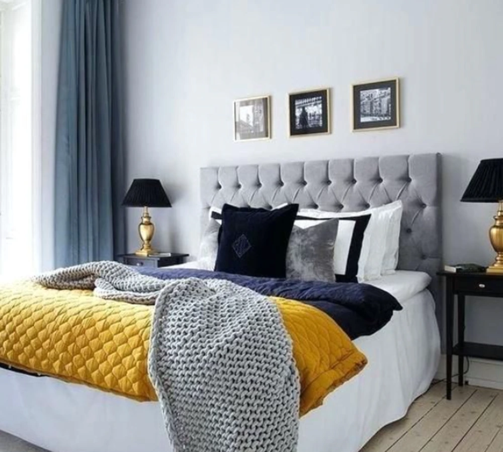 bedroom color schemes - yellow and gray