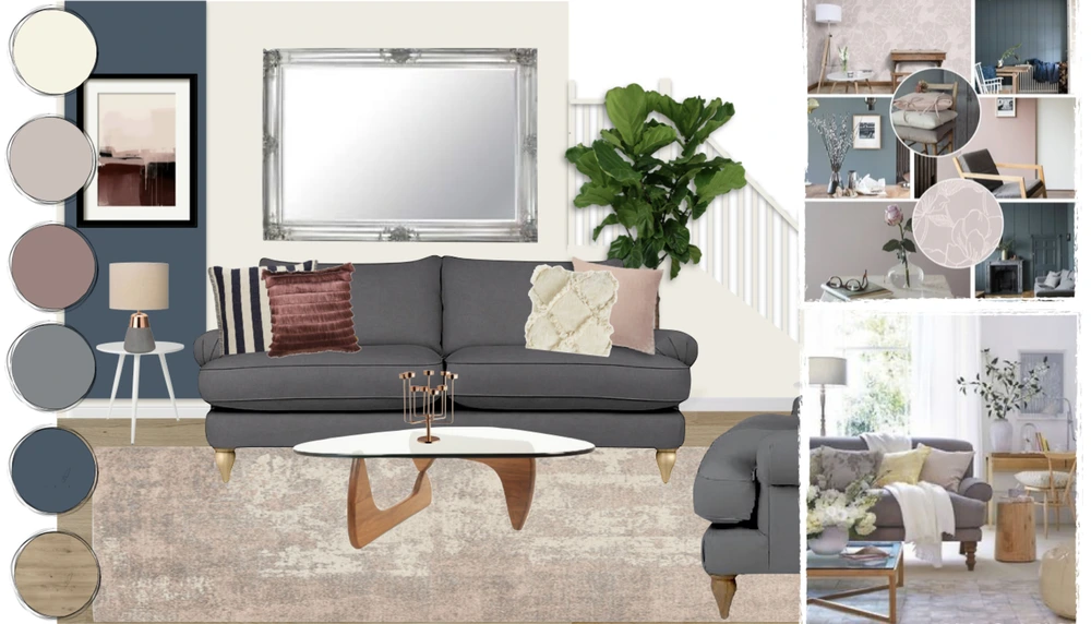 grey living room mood board