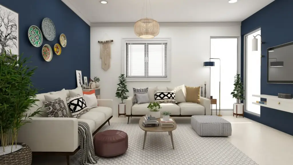A cozy living room with shabby chic interior design