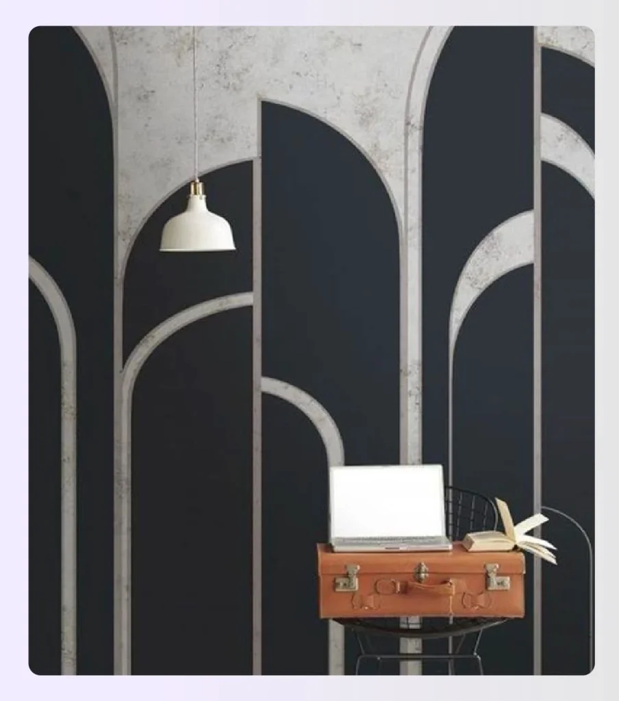 Geometric arched wall mural in a modern office Geometric arched wall mural in a modern office
