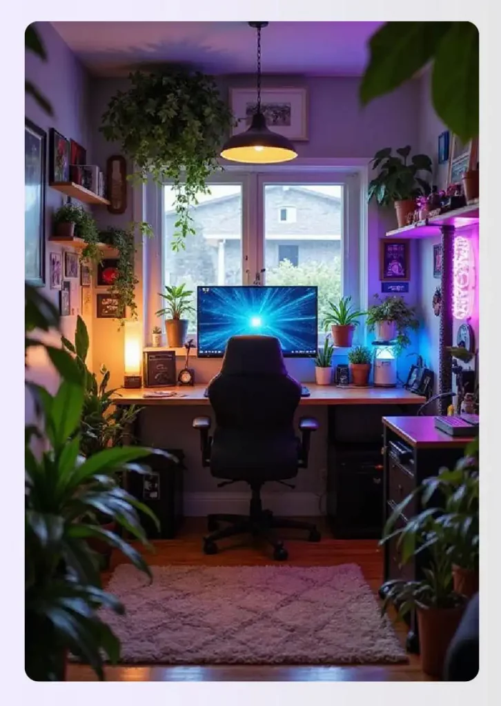 Bright airy gaming room with natural lighting design