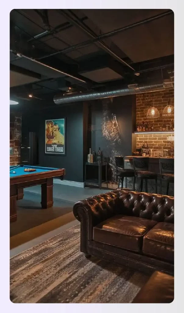 Dark-toned wall gaming room with neon accents
