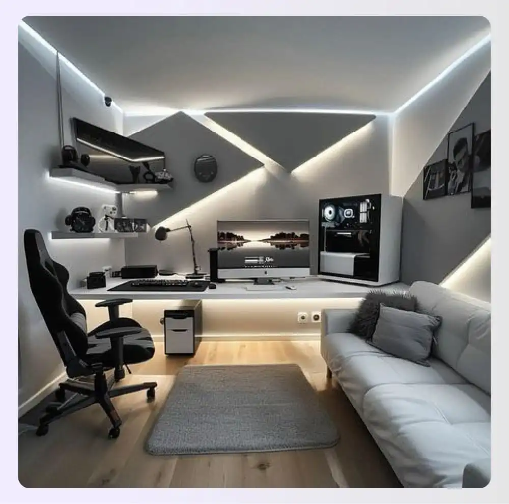High-low contrast decor in gaming room setup