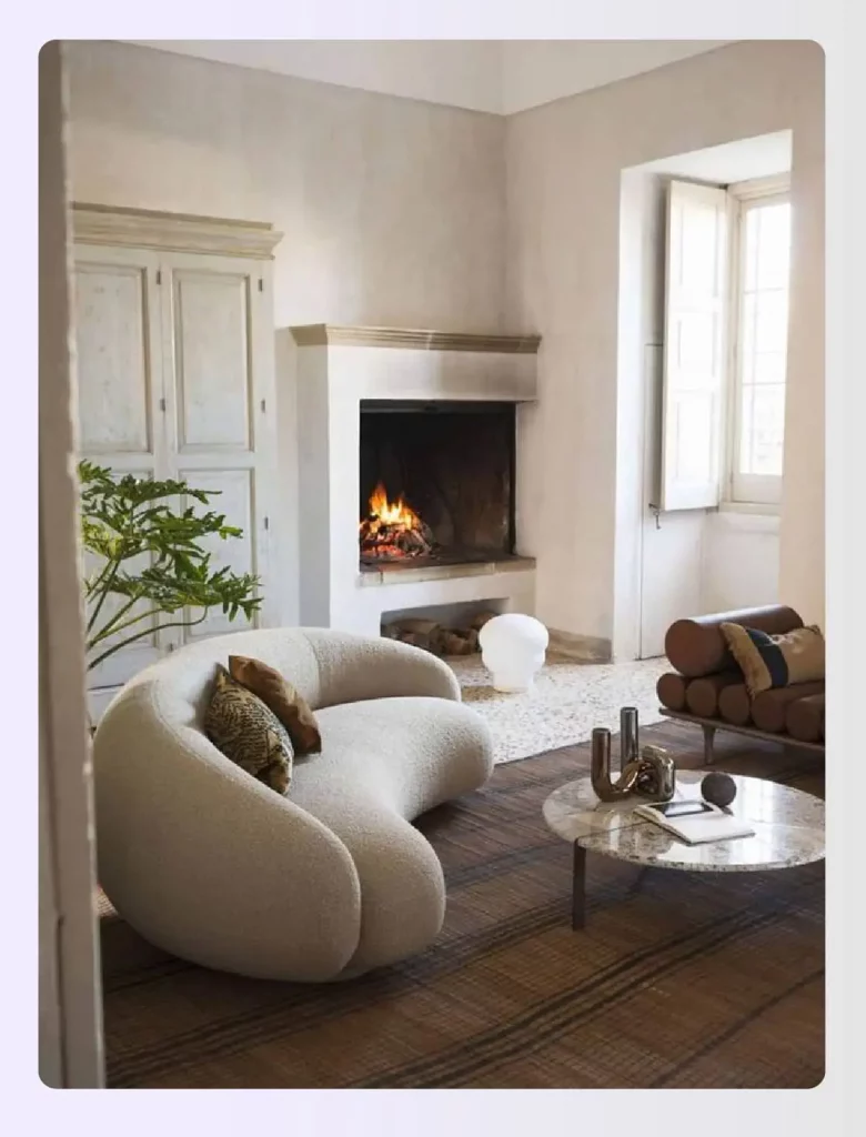 Curved sofa in minimalist living room
