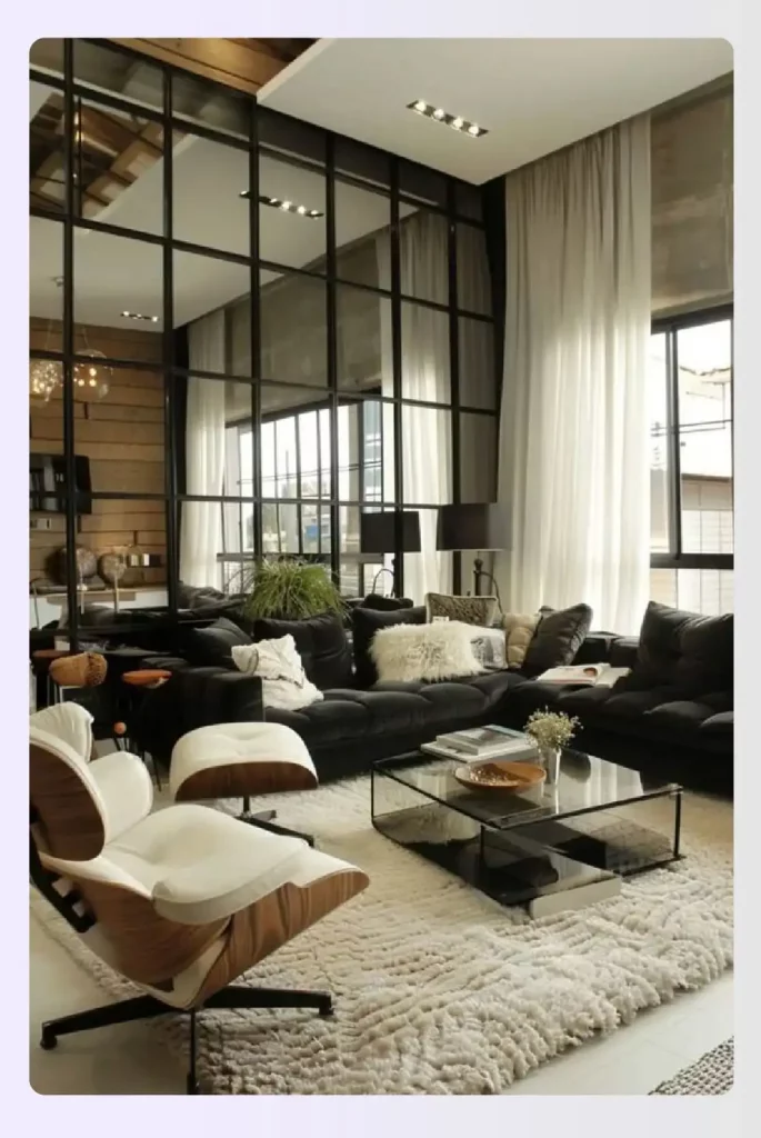 Floor-to-ceiling mirror reflecting space