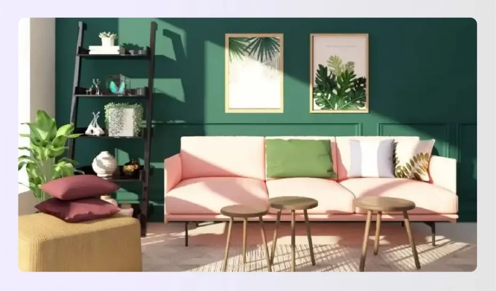 Living room featuring a unique, modern light fixture