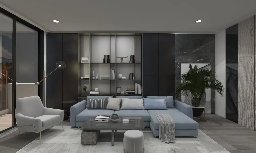 Use modern interior design artwork as a focal point