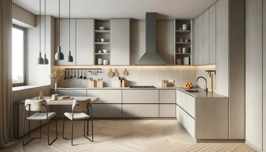 Large L-Shaped Kitchen with Simple Furniture