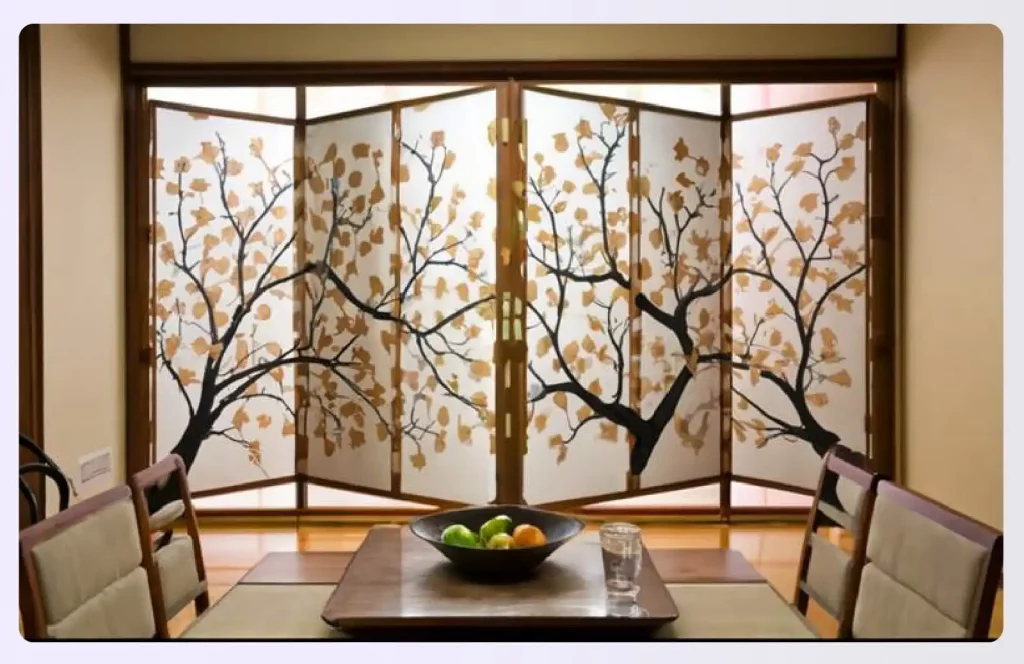 A Japanese 8-panel screen with a tree branch design