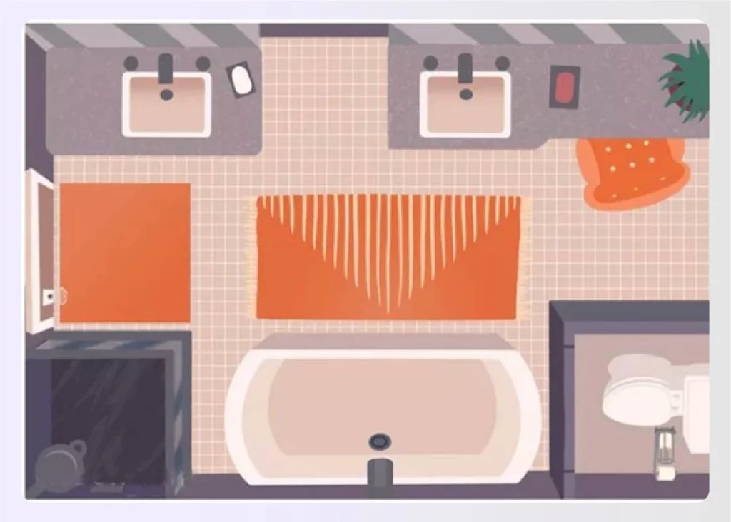 A bathroom layout showing a separate room for the toilet