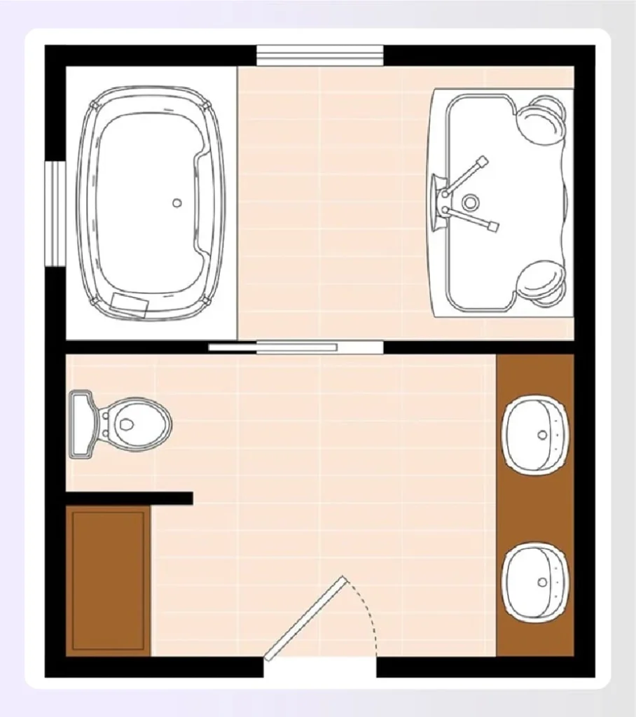 A galley-style bathroom with fixtures on parallel walls