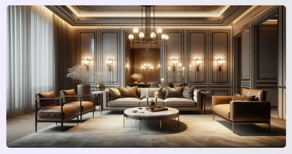 A living room with luxurious furniture and elegant lighting