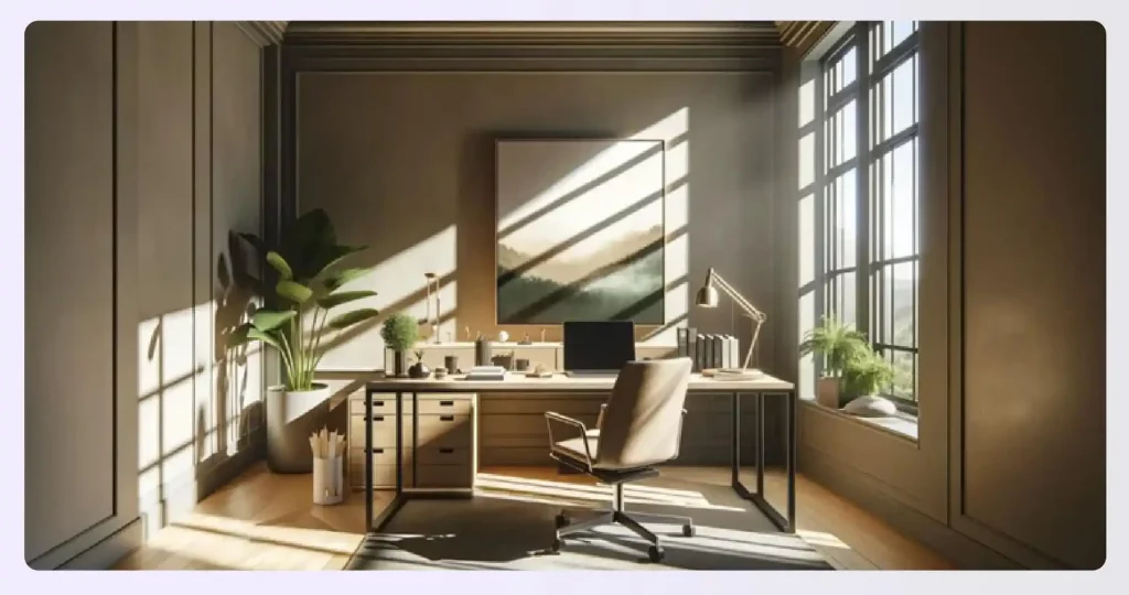 A minimalist and productive home office with natural light