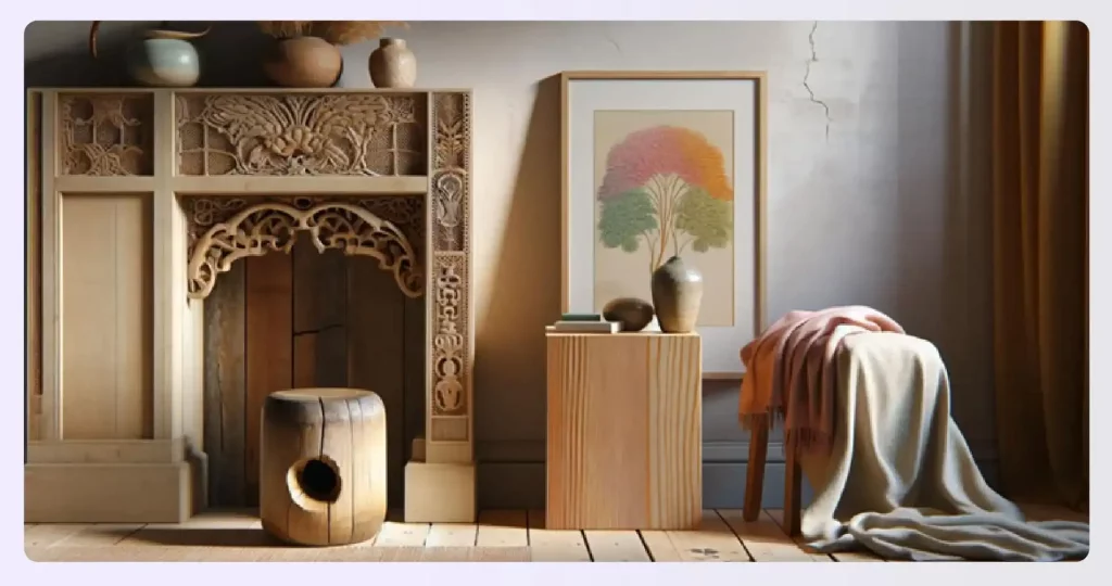 A room with natural wood decor showing imperfections