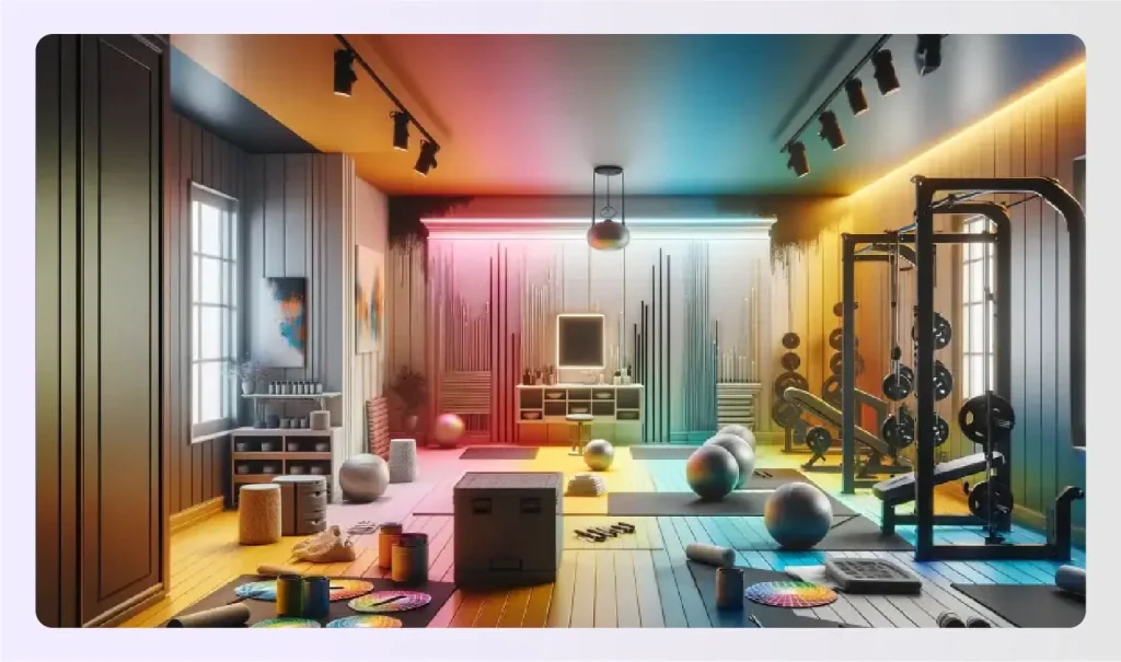 Brightly painted gym walls with mood lighting 