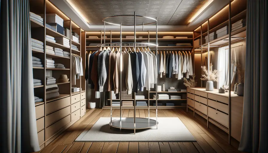 Freestanding clothing rack in walk-in closet