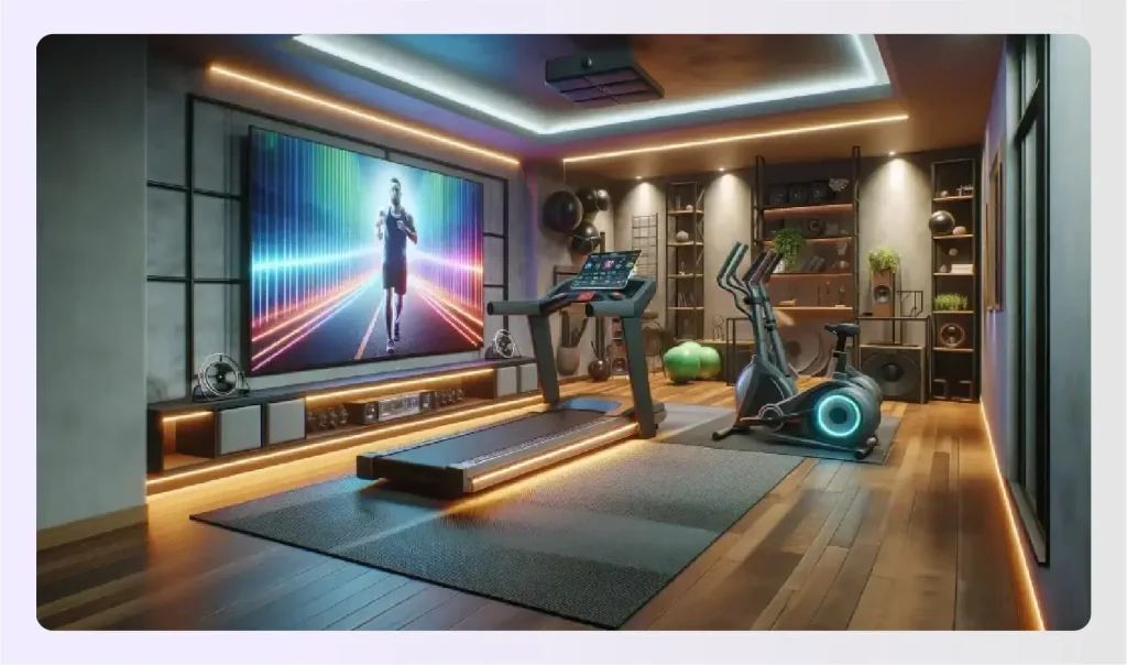 Large TV screen and speakers in workout area 