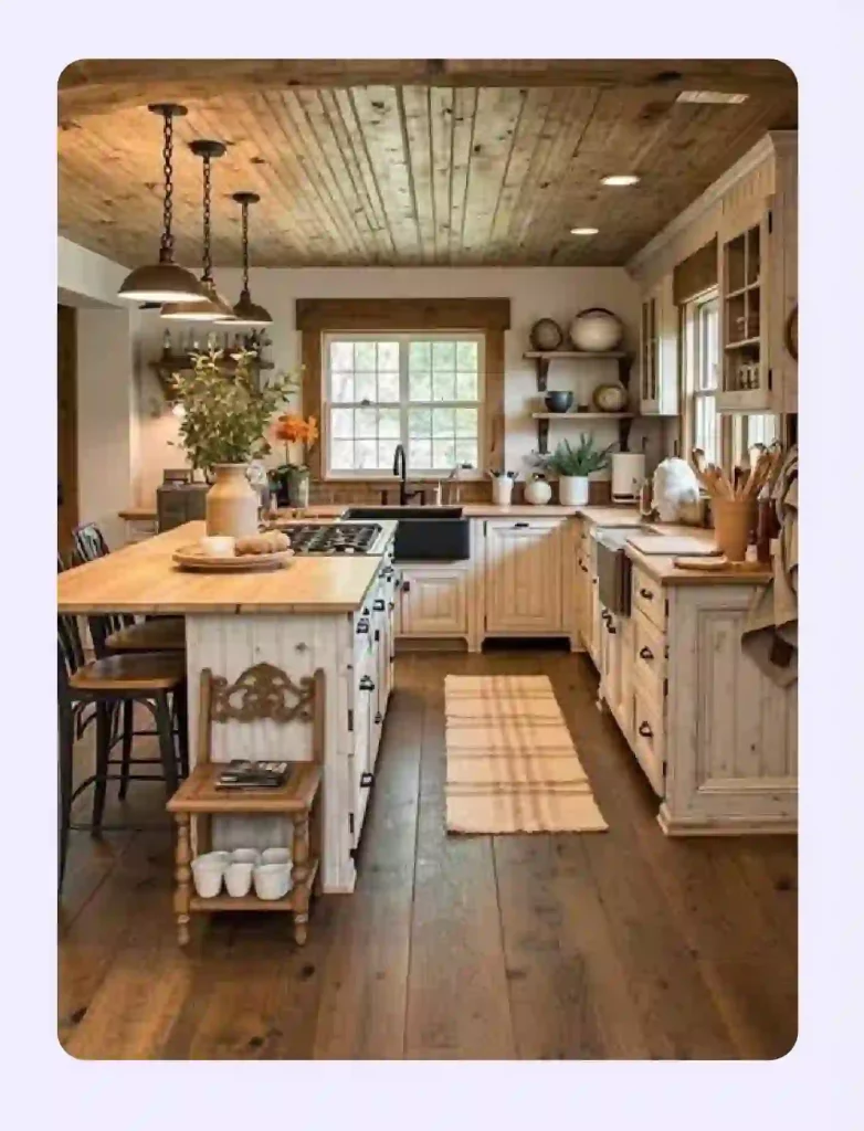 Modern ranch style kitchen with a center island