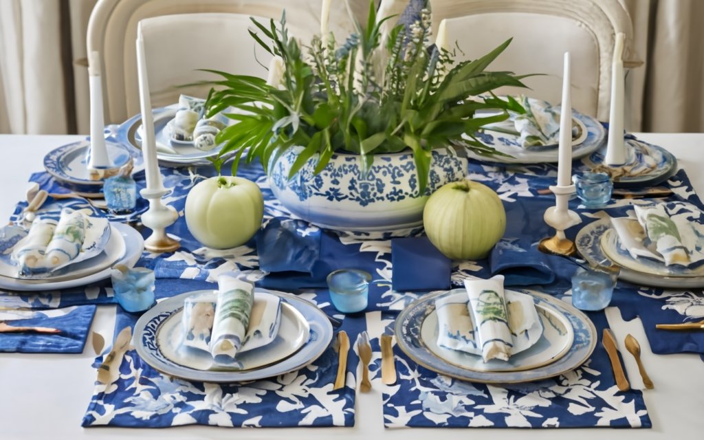 Pair greens with blue and white patterns