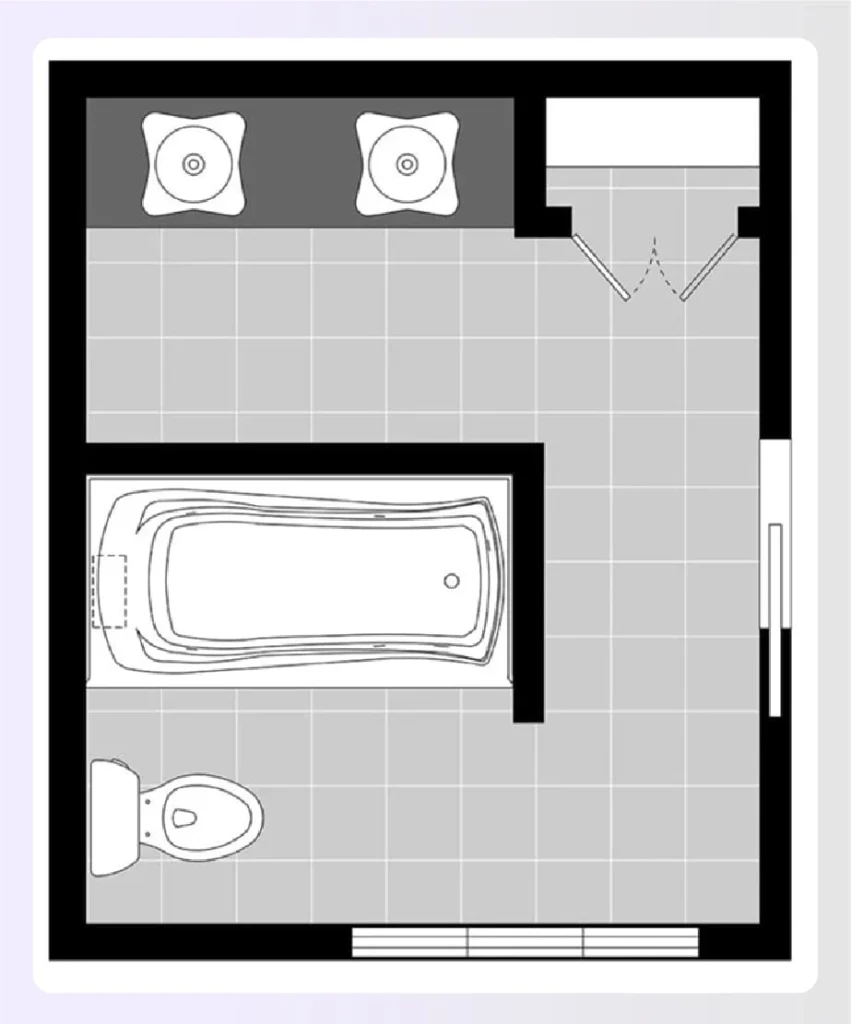 Three fixtures lined up on one wall in small bathroom
