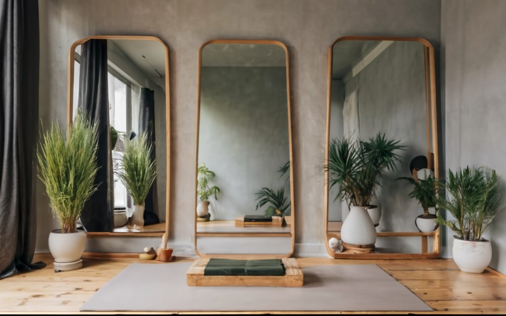 Wall mirrors in the meditation space