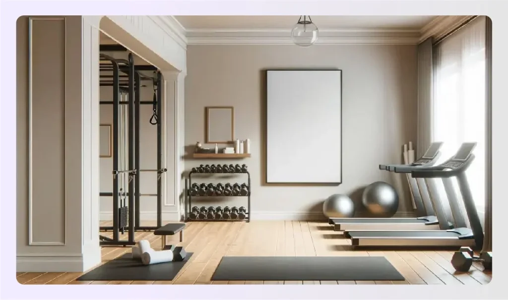 Whiteboard on gym wall for tracking fitness goals 