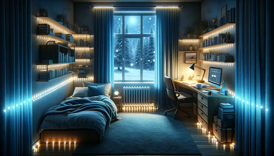 blue lights in dorm