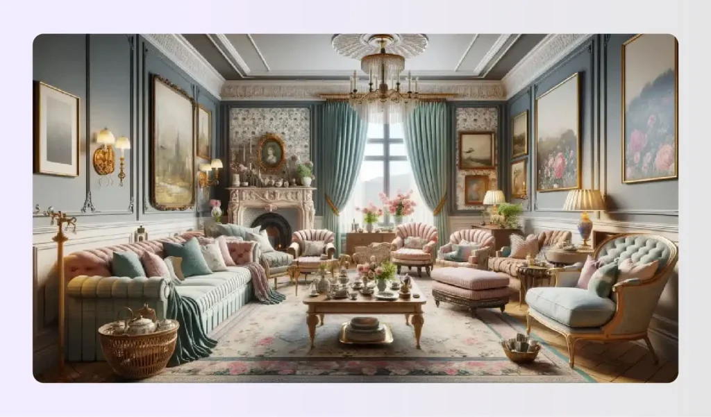 Grand millennial style living room with floral wallpaper Grand millennial style living room with floral wallpaper