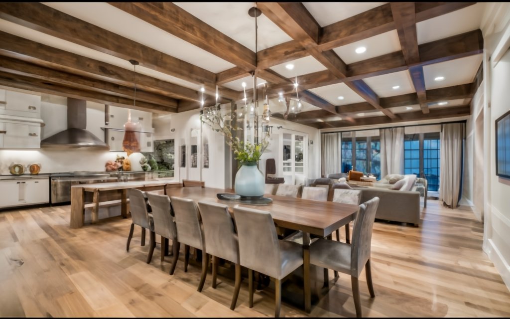open-concept dining room and kitchen in ranch house