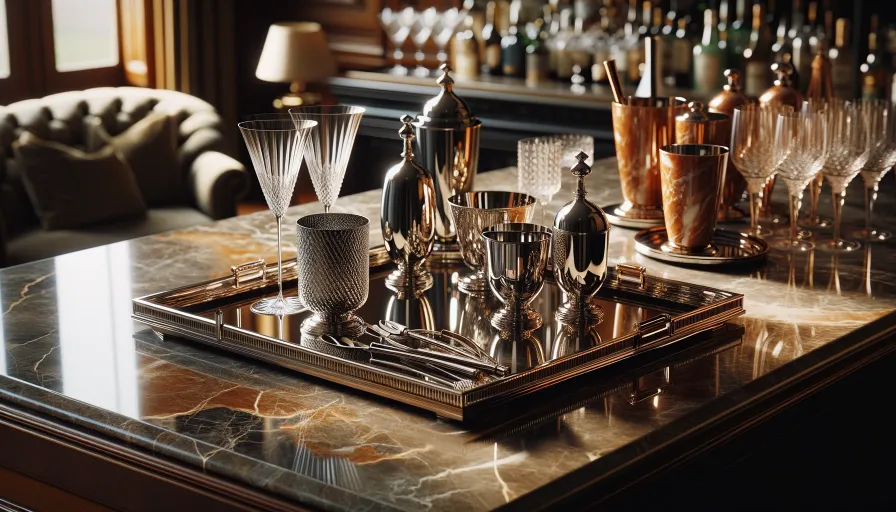 serving trays in home bar