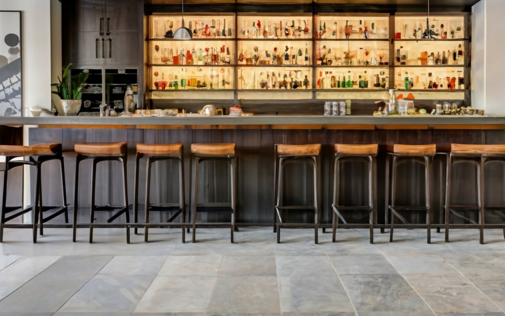 water-resistant flooring in home bar