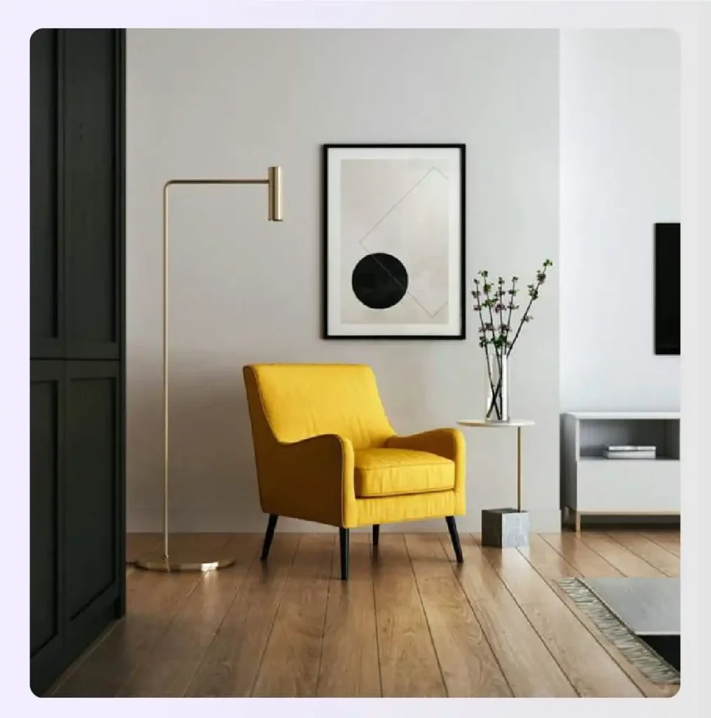 A stylish yellow armchair in a minimalist room