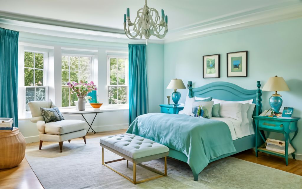 Blue, green and white bedroom color