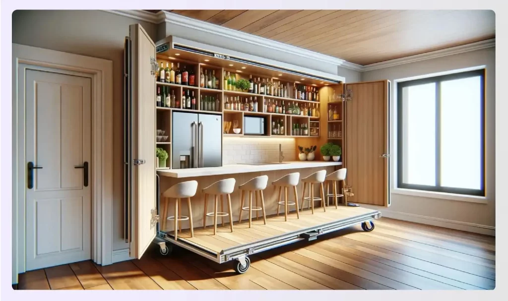Cabinet revealing concealed home bar entrance