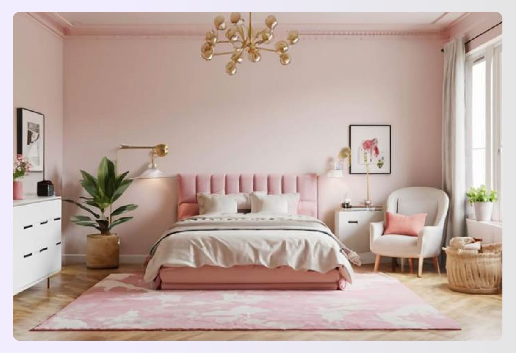 Cheerful bubble gum pink bedroom interior design