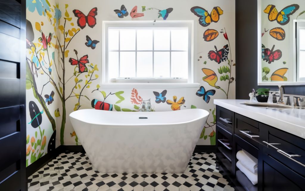 Colorful Butterflies Bathroom Wallpaper