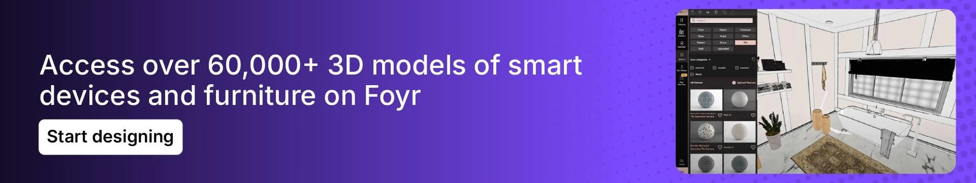 Create 3D renders of modern smart living rooms with Foyr