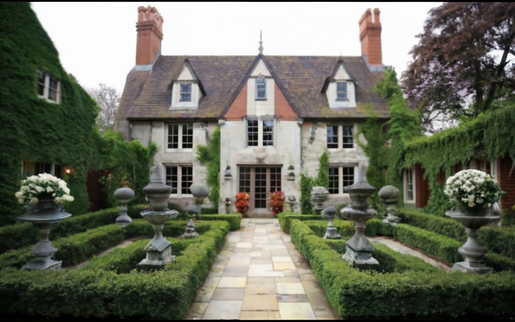 Gardens and lanscaping in tudor style house