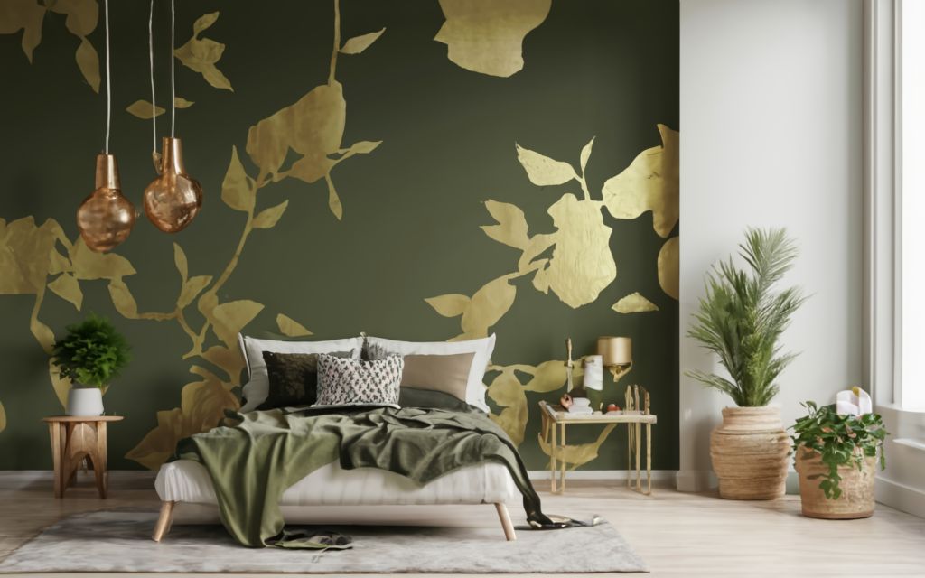 Green and gold bedroom color